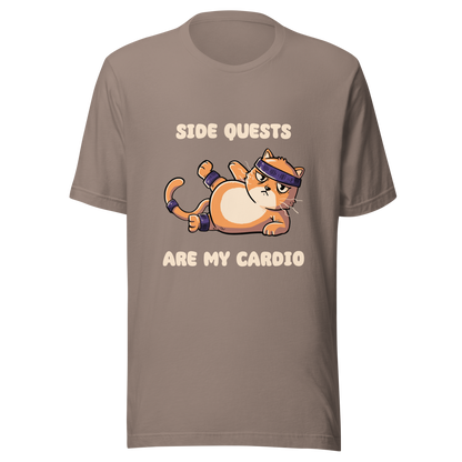 An orange kitten in gym clothes doing an aerobic workout, paired with the phrase ‘Side Quests Are My Cardio Gym Cat’. A humorous design that mixes cats, gaming vibes and fitness irony, perfect for those who prefer playful side quests over serious workouts.