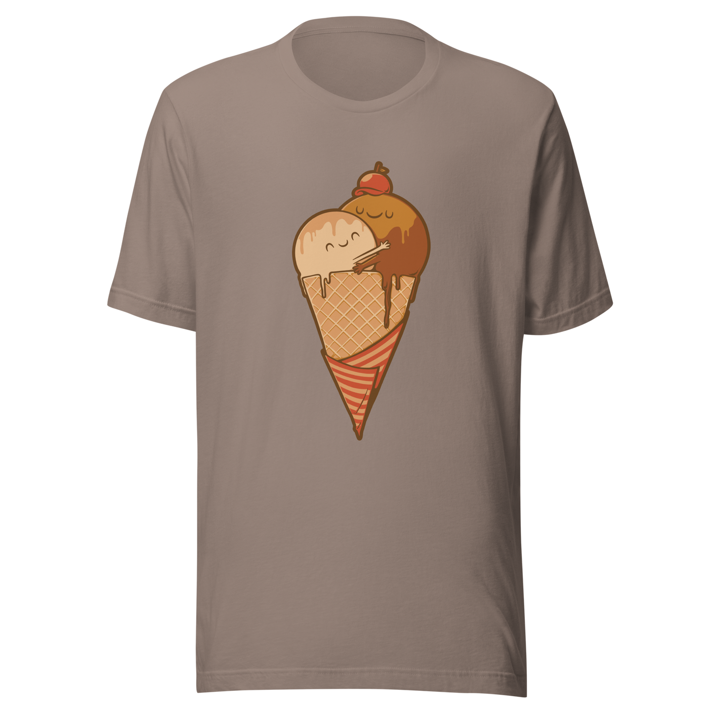 A cute illustration of an ice cream cone and two scoops hugging to form a heart, celebrating love, sweetness, and playful vibes. Perfect for dessert lovers and fans of adorable art.