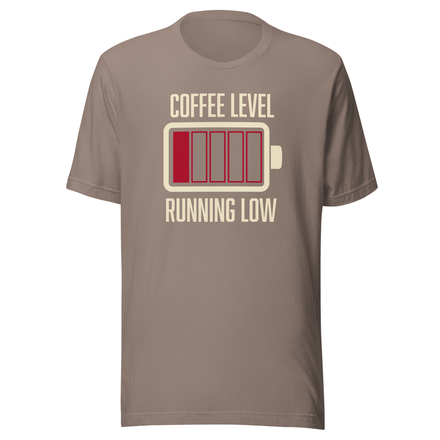 A minimalist artwork featuring a nearly empty battery indicator paired with the phrase ‘Coffee Level Running Low.’ A witty and relatable design for coffee lovers, caffeine addicts, office workers, students, and anyone who runs on coffee to get through the day.