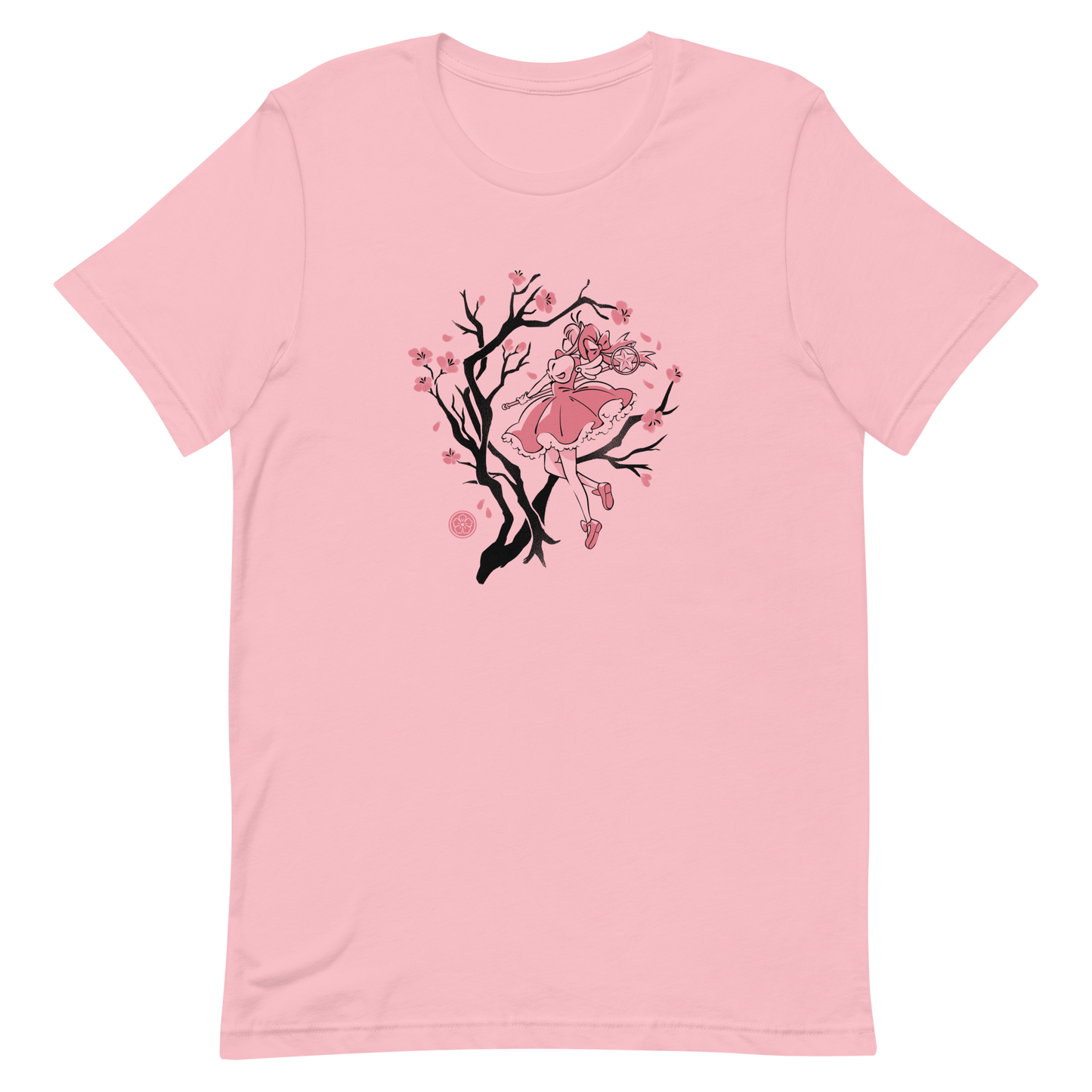A magical girl floats gracefully among blooming sakura branches, captured in a minimalist sumi-e style. A delicate blend of Japanese tradition, anime nostalgia, and soft fantasy charm.