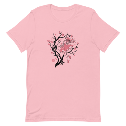 A magical girl floats gracefully among blooming sakura branches, captured in a minimalist sumi-e style. A delicate blend of Japanese tradition, anime nostalgia, and soft fantasy charm.