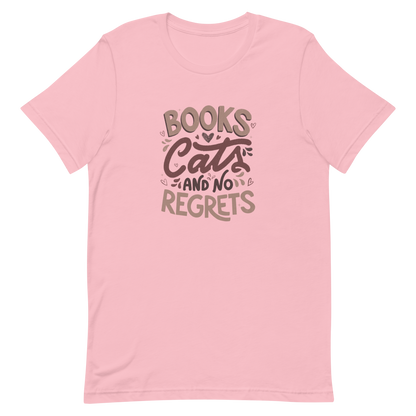 A stylish lettering with the phrase "Books, Cats, and No Regrets," decorated with hearts and cute details, conveys the idea that books and cats are all we need for a happy, regret-free life. Perfect for book lovers and cat lovers who enjoy prints full of personality.