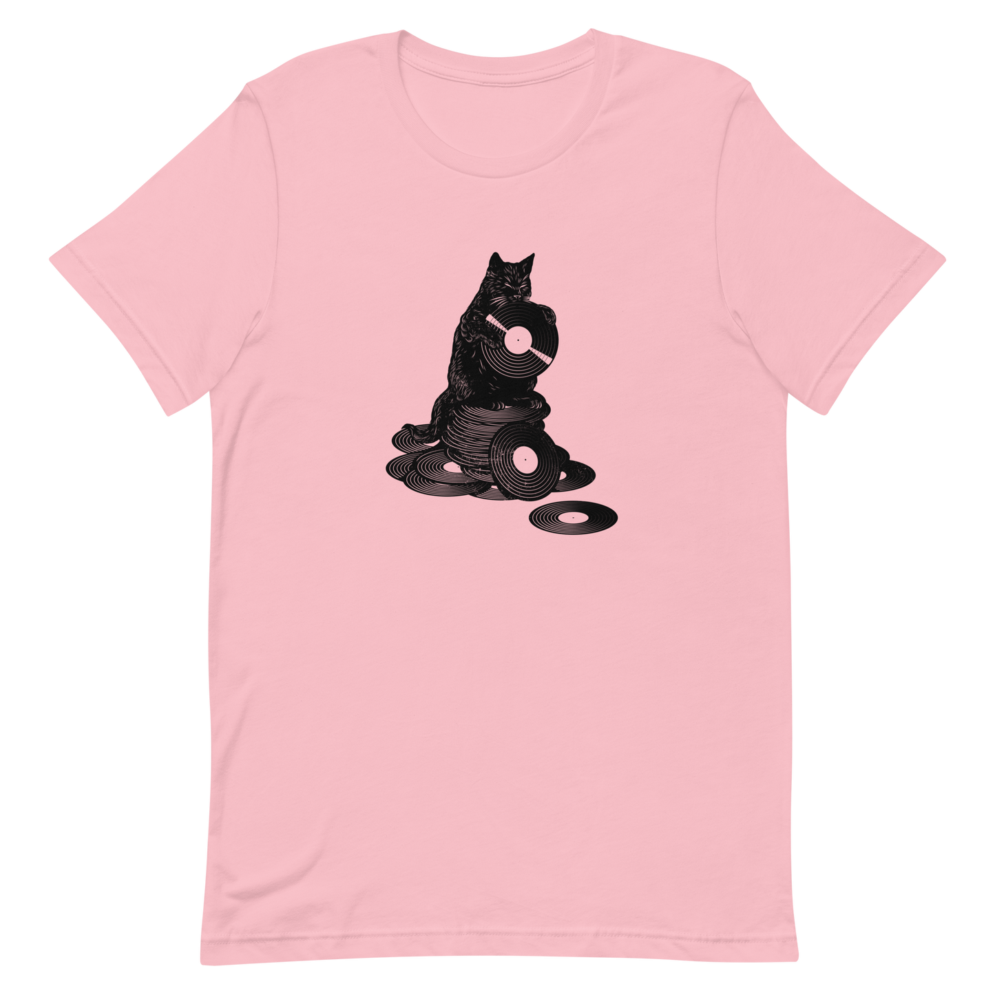 This design features a black cat cozily perched atop a stack of vinyl records, clutching one like it’s pure gold. It’s a tribute to analog lovers, feline charm, and the timeless joy of spinning a record. Perfect for music collectors, cat enthusiasts, and anyone with a nostalgic soul.