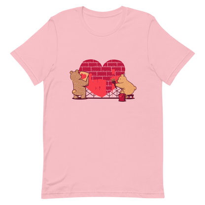 A cute illustration of two bears building and painting a heart, symbolising care, teamwork, and nurturing love. A sweet and playful design, perfect for Valentine’s Day and for anyone who believes love is something you create together.