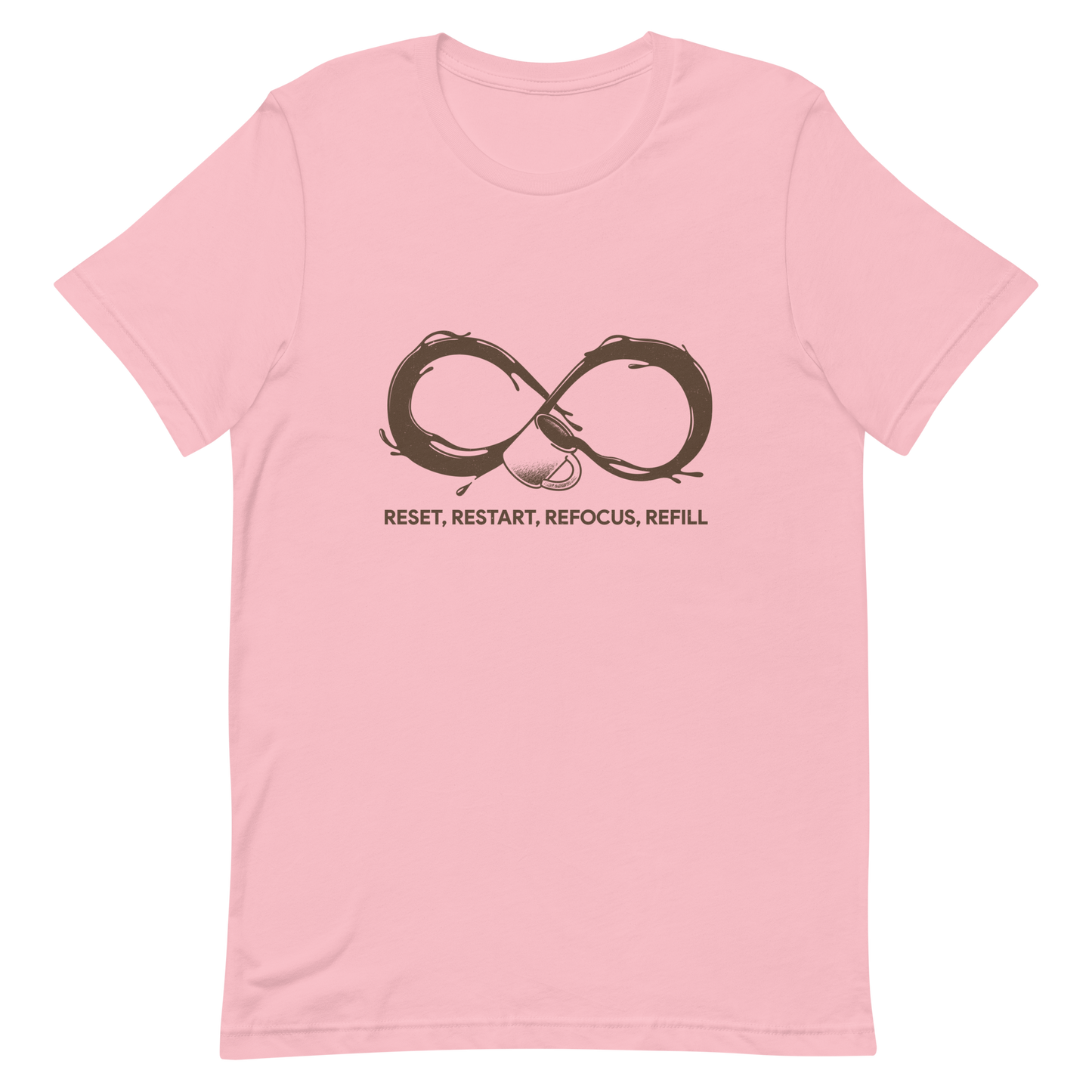 A coffee cup spills endlessly, forming an infinity symbol made of flowing coffee. This artwork celebrates the endless cycle of energy, focus, and motivation that keeps us going. Perfect for coffee lovers, caffeine addicts, and anyone who believes that every restart begins with a refill.