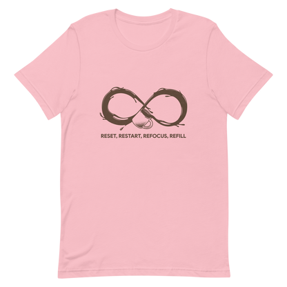 A coffee cup spills endlessly, forming an infinity symbol made of flowing coffee. This artwork celebrates the endless cycle of energy, focus, and motivation that keeps us going. Perfect for coffee lovers, caffeine addicts, and anyone who believes that every restart begins with a refill.
