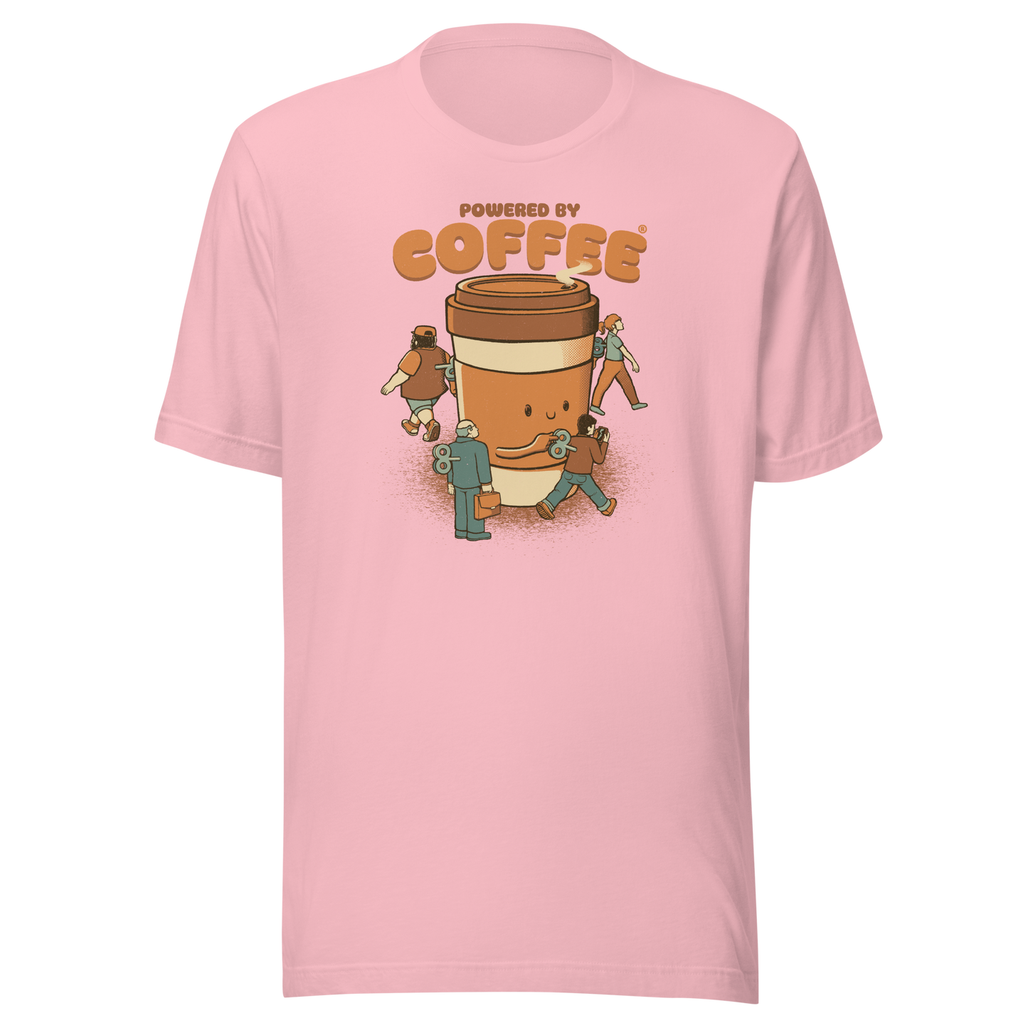 A playful illustration of a giant coffee cup winding up tiny wind-up dolls, a fun nod to caffeine as the fuel that keeps life moving. Featuring the phrase “Powered By Coffee”, it’s the perfect gift for coffee lovers who can’t function without their daily cup.