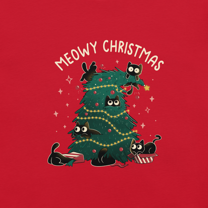 A Christmas tree full of black kittens hanging from it as if they were playing with it, an art that plays on how cats love Christmas trees. A perfect gift for anyone who loves Christmas and cats.