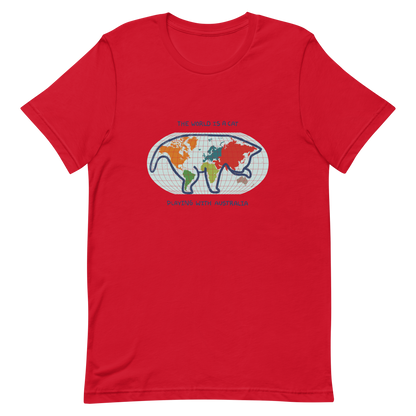 The world map forms the silhouette of a giant cat playing with Australia as if it were a toy. This design transforms the planet into a fun scene that combines humor and imagination. Ideal for cat lovers, geography enthusiasts and anyone who enjoys seeing the world with a touch of creativity.