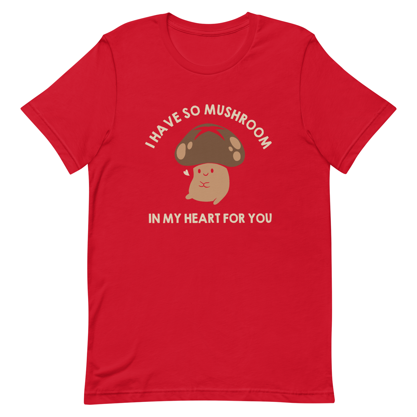 A chubby mushroom with a big smile and a tiny heart sits happily under the phrase “I have so mushroom in my heart for you”. This playful pun combines cuteness and affection in the most charming way possible. Perfect for nature lovers, pun fans, and anyone who enjoys a touch of adorable humor.