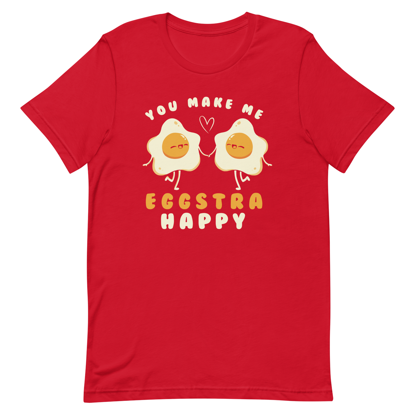 A fun and cute art of two bouncy starry eggs as if they were lovers, next to them the phrase "You make me eggstra happy". A humorous gift that combines love and eggs.