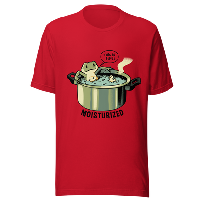 A relaxing frog enjoys a bath in a pot of boiling water while calmly saying, “This is fine”. This artwork combines sarcastic humor with an unexpectedly relaxed vibe. Perfect for frog lovers, memes, irony, and a touch of playful absurdity.