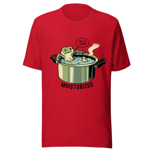A relaxing frog enjoys a bath in a pot of boiling water while calmly saying, “This is fine”. This artwork combines sarcastic humor with an unexpectedly relaxed vibe. Perfect for frog lovers, memes, irony, and a touch of playful absurdity.