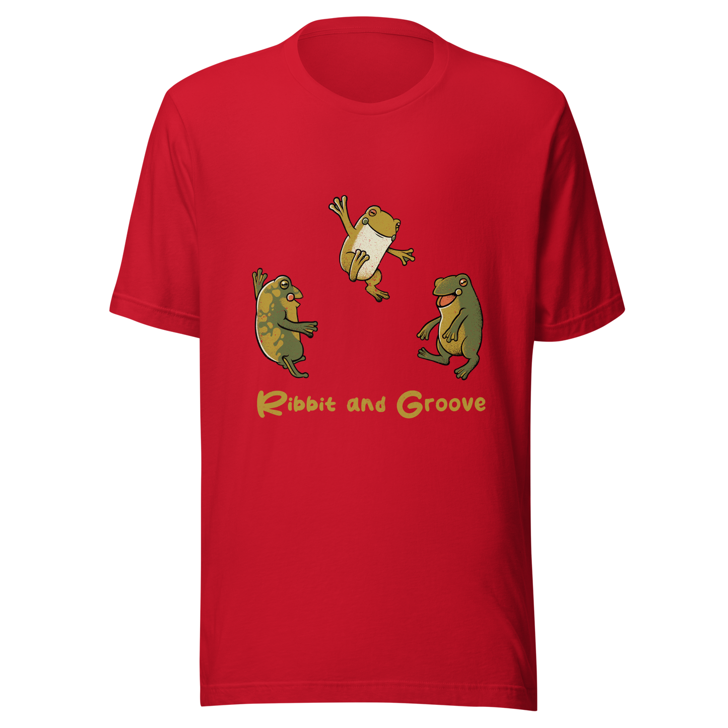Three frogs dancing as if performing a ritual, with ‘Ribbit and Groove’ written below. A playful design that mixes humor and frogs. Perfect for frog lovers, music fans, and anyone who enjoys fun prints.
