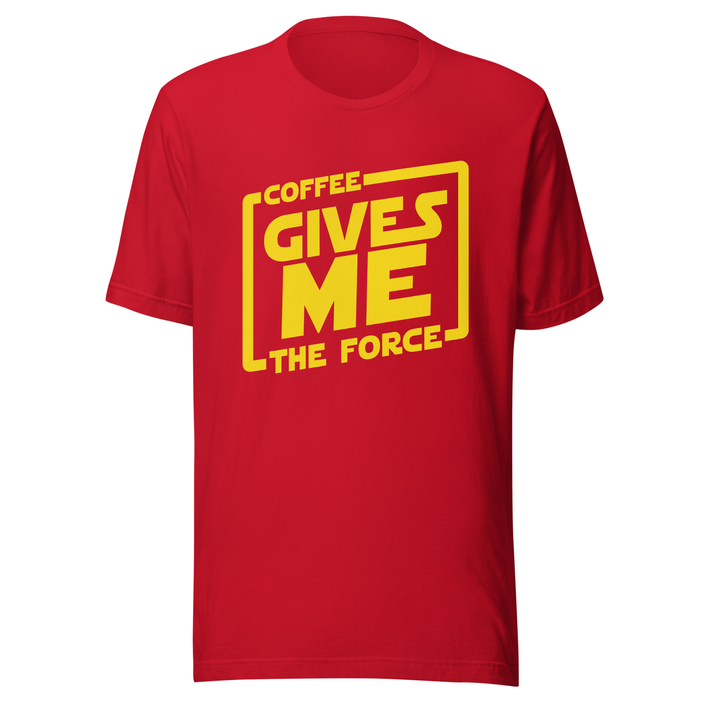 An artwork in yellow inspired by classic space adventure movies, featuring the phrase “Coffee Gives Me The Force”. A fun design for coffee lovers, sci-fi fans and anyone powered by caffeine and galaxy vibes.
