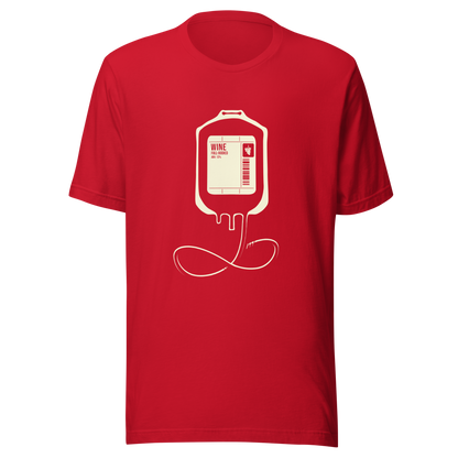 The artwork depicts an infusion pouch stylized as a full wine bag, with a detailed label in shades of cream. It plays on the idea that, for some, wine is almost like an essential fuel. Perfect for wine lovers and fans of sarcastic humor.