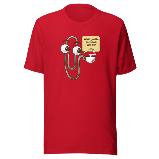 A playful paperclip character holding a cup of coffee with the phrase ‘You Look Like You Need a Coffee’. A witty, nostalgic design perfect for coffee lovers and fans of retro tech humour.