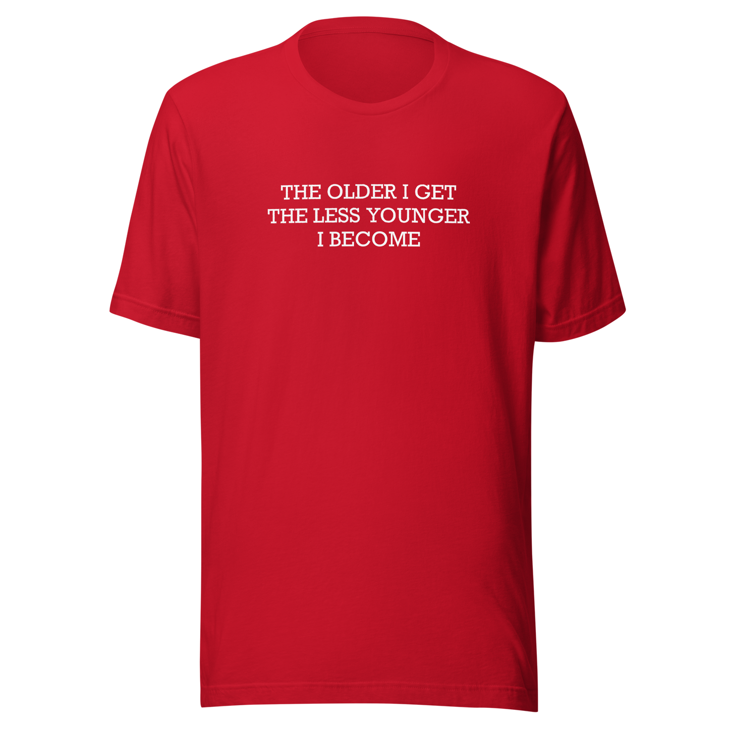 This typographic design features the phrase ‘The older I get the less younger I become’, a funny and ironic take on getting older. A clean and minimalist quote artwork, perfect for fans of sarcastic humor, witty sayings, and relatable designs.