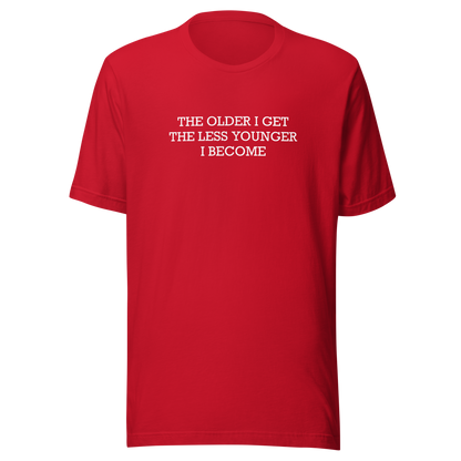 This typographic design features the phrase ‘The older I get the less younger I become’, a funny and ironic take on getting older. A clean and minimalist quote artwork, perfect for fans of sarcastic humor, witty sayings, and relatable designs.