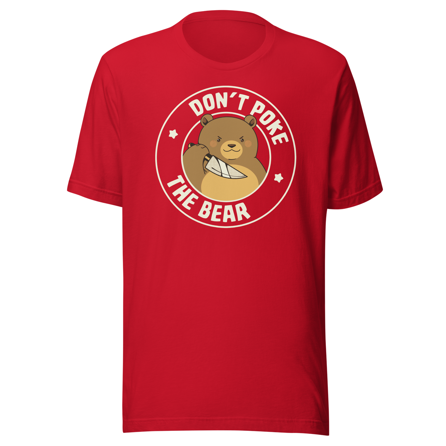 A cute bear with a dark twist, holding a knife and surrounded by the phrase “Don’t Poke The Bear”. This edgy yet adorable design plays with the contrast between sweetness and menace, making it perfect for fans of dark humour, bold artwork and ironic animal illustrations.