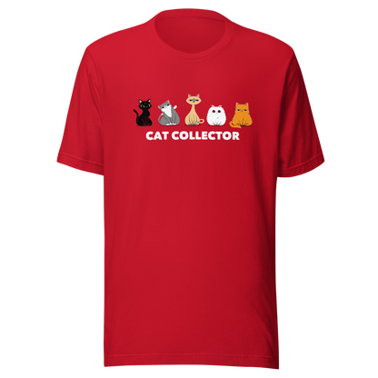 An adorable illustration featuring five kittens sitting side by side: a black kitten, a gray and white kitten, a Siamese, a fluffy white, and an orange cat. Below them, the phrase “Cat Collector” celebrates the joy of loving (and collecting) cats. A playful and charming design perfect for true cat lovers.