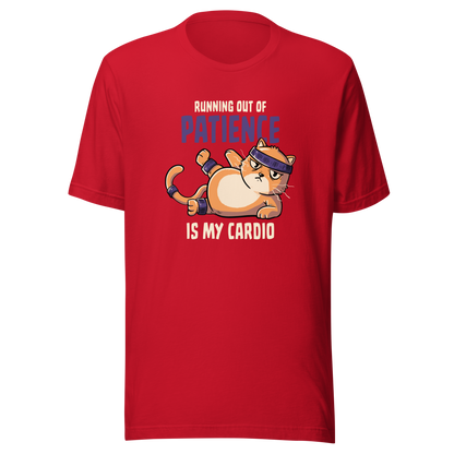 An orange kitten in gym clothes mid-aerobics, serving effort… and attitude. Paired with the phrase "Running Out Of Patience Is My Cardio", this funny cat design is perfect for anyone who considers sarcasm their main workout. A playful, relatable illustration for cat lovers, gym avoiders, and fans of witty humor.