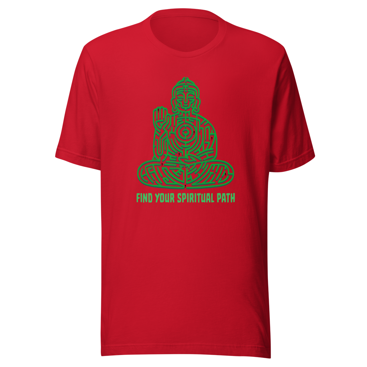 A garden maze shaped like a meditating Buddha, accompanied by the phrase ‘Find Your Spiritual Path’. This symbolic design represents the journey of overcoming life’s challenges and searching for inner balance. A thoughtful artwork for people interested in spirituality, mindfulness, and personal growth.