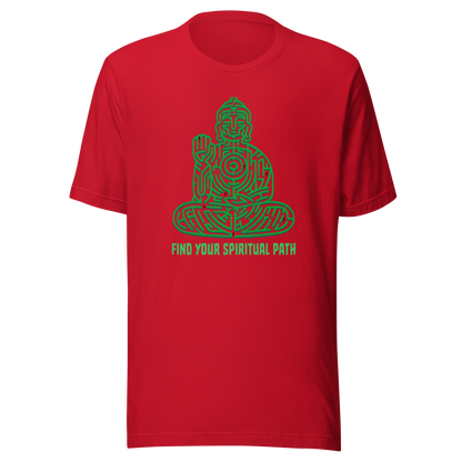 A garden maze shaped like a meditating Buddha, accompanied by the phrase ‘Find Your Spiritual Path’. This symbolic design represents the journey of overcoming life’s challenges and searching for inner balance. A thoughtful artwork for people interested in spirituality, mindfulness, and personal growth.