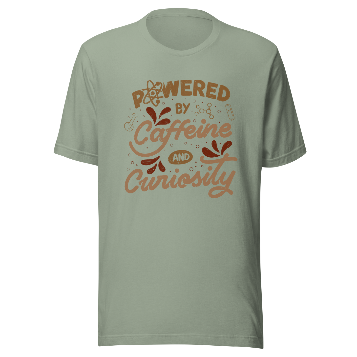 A vintage-style lettering artwork featuring the phrase “Powered by Caffeine and Curiosity” decorated with chemistry symbols, molecules and scientific details. This design captures the restless mind of those who question everything and rely on coffee to keep curiosity alive. Ideal for researchers, lab workers, students, science geeks and caffeine lovers. 
