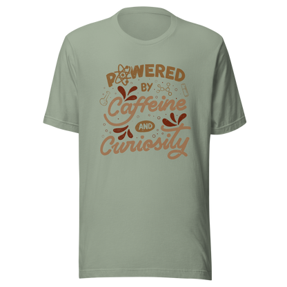 A vintage-style lettering artwork featuring the phrase “Powered by Caffeine and Curiosity” decorated with chemistry symbols, molecules and scientific details. This design captures the restless mind of those who question everything and rely on coffee to keep curiosity alive. Ideal for researchers, lab workers, students, science geeks and caffeine lovers. 