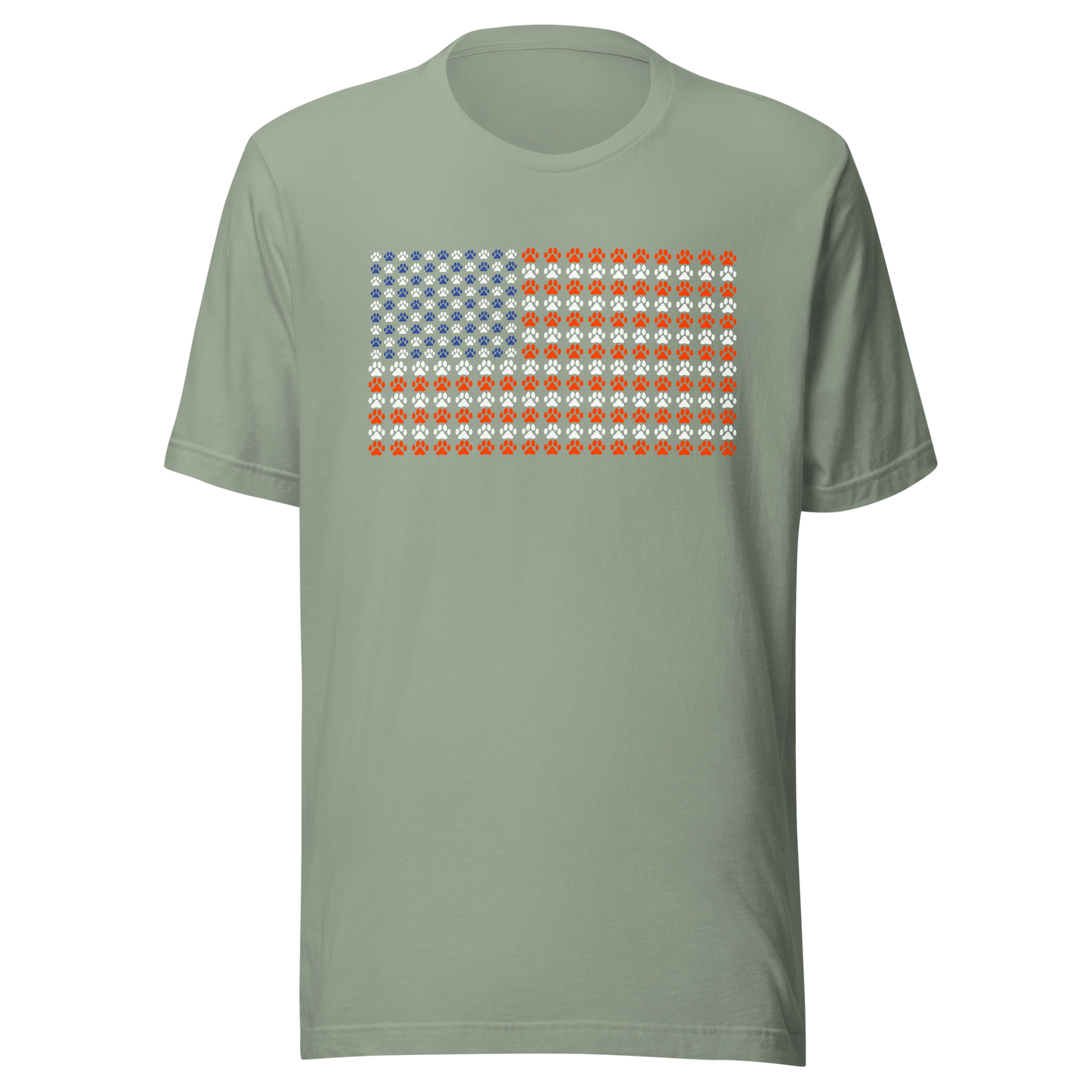 An artistic reinterpretation of the United States flag formed entirely by countless small paw prints. Blending patriotism with pet love, this creative design celebrates animal lovers, dogs, cats, and the special bond between people and their furry companions.