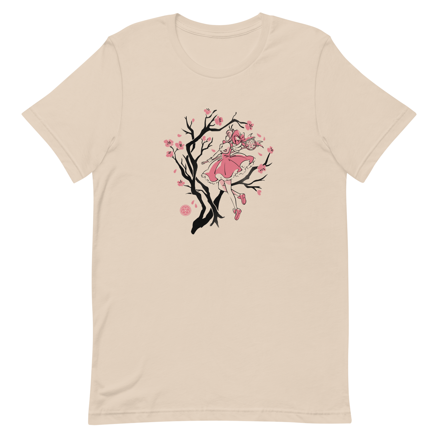 A magical girl floats gracefully among blooming sakura branches, captured in a minimalist sumi-e style. A delicate blend of Japanese tradition, anime nostalgia, and soft fantasy charm.