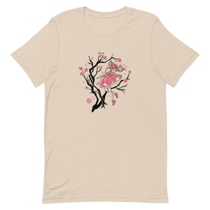 A magical girl floats gracefully among blooming sakura branches, captured in a minimalist sumi-e style. A delicate blend of Japanese tradition, anime nostalgia, and soft fantasy charm.