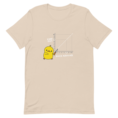 A cute little duckling holds a knife and points to a graphic depicting the inevitable connection between "Duck Around" and "Find Out." This design is a visual play on the famous "F*uck around and find out" meme, reimagined with humor and cuteness. Perfect for those who love ducks, memes, and a touch of clever chaos.