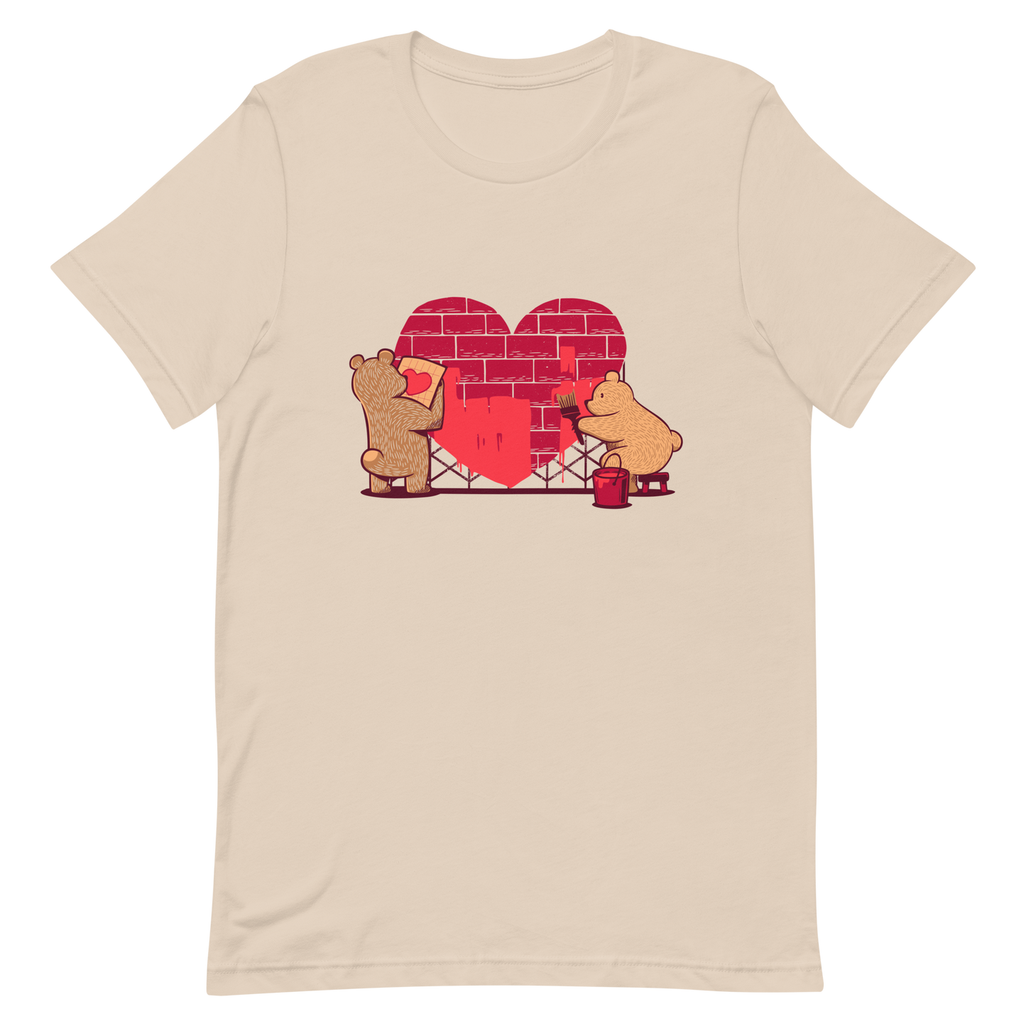 A cute illustration of two bears building and painting a heart, symbolising care, teamwork, and nurturing love. A sweet and playful design, perfect for Valentine’s Day and for anyone who believes love is something you create together.