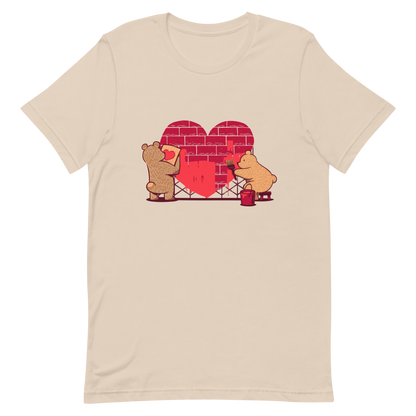 A cute illustration of two bears building and painting a heart, symbolising care, teamwork, and nurturing love. A sweet and playful design, perfect for Valentine’s Day and for anyone who believes love is something you create together.