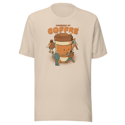 A playful illustration of a giant coffee cup winding up tiny wind-up dolls, a fun nod to caffeine as the fuel that keeps life moving. Featuring the phrase “Powered By Coffee”, it’s the perfect gift for coffee lovers who can’t function without their daily cup.