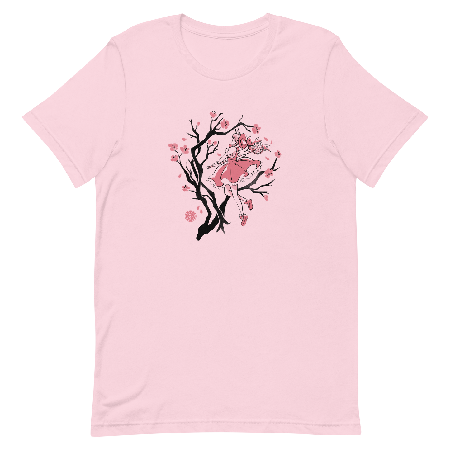 A magical girl floats gracefully among blooming sakura branches, captured in a minimalist sumi-e style. A delicate blend of Japanese tradition, anime nostalgia, and soft fantasy charm.