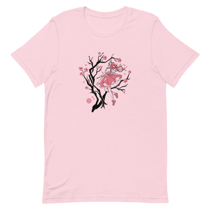 A magical girl floats gracefully among blooming sakura branches, captured in a minimalist sumi-e style. A delicate blend of Japanese tradition, anime nostalgia, and soft fantasy charm.
