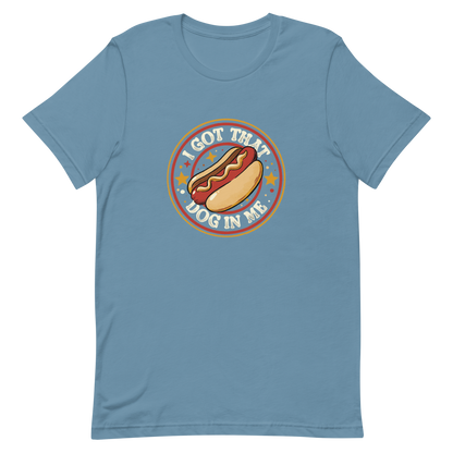 A retro-styled hotdog illustration surrounded by stars with the phrase “I Got That Dog In Me”. It combines humor and vintage design with a playful twist on the popular meme expression. The perfect gift for meme lovers, food enthusiasts, and anyone who enjoys bold, funny, and quirky designs.