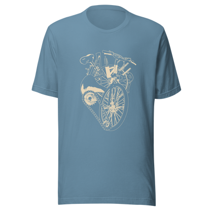 A single-colour artwork that forms an anatomical heart crafted entirely from bicycle parts, including wheels, handlebars, chains and other mechanical details. A clean and minimalist composition that blends creativity with a love for cycling. Perfect for cyclists, bike enthusiasts and anyone passionate about life on two wheels.