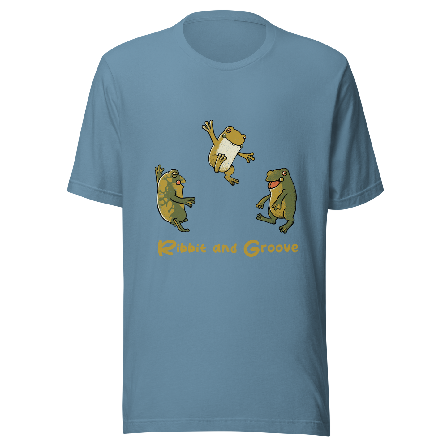 Three frogs dancing as if performing a ritual, with ‘Ribbit and Groove’ written below. A playful design that mixes humor and frogs. Perfect for frog lovers, music fans, and anyone who enjoys fun prints.