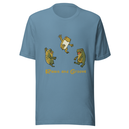 Three frogs dancing as if performing a ritual, with ‘Ribbit and Groove’ written below. A playful design that mixes humor and frogs. Perfect for frog lovers, music fans, and anyone who enjoys fun prints.