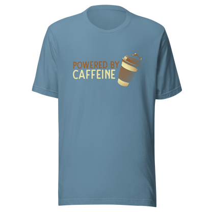 A steaming coffee cup tilts playfully beside the phrase “Powered by Caffeine,” written in bold, vintage-style lettering. This design perfectly captures the spirit of those who run entirely on coffee and determination. Ideal for caffeine lovers, coffee addicts and anyone who can’t start the day without their favorite brew.