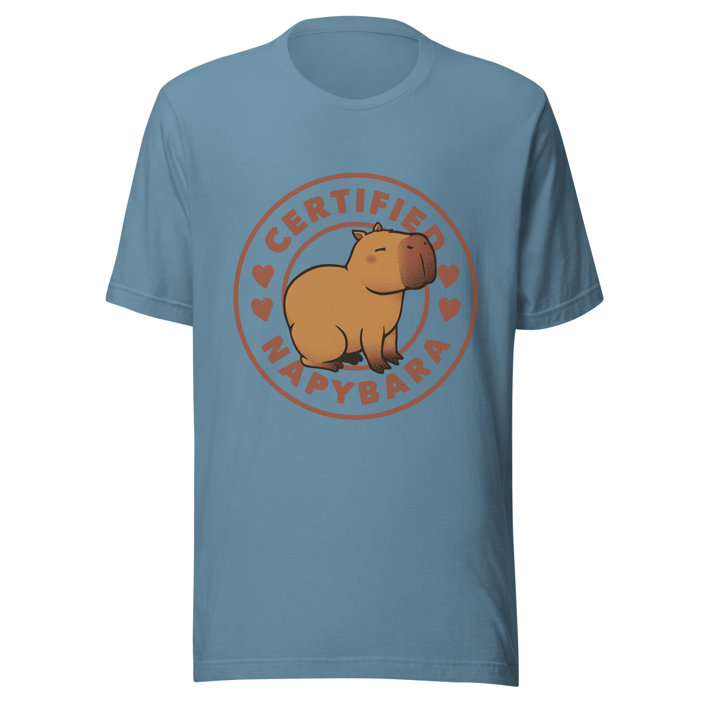 An art piece in warm beige and brown tones featuring a relaxed, sleepy capybara sitting peacefully beside the phrase “Certified Napybara”. A cozy, humorous design perfect for anyone who relates to slow days, loves capybaras, and fully embraces the art of taking naps.