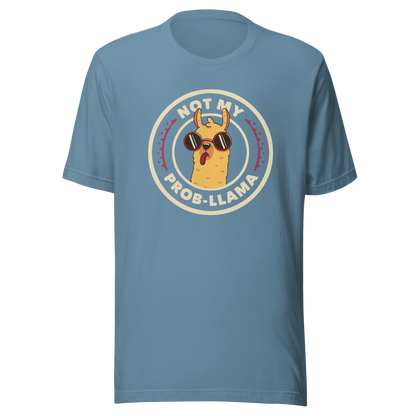 A delightful stamp-style illustration featuring a playful llama wearing sunglasses and sticking out its tongue. Framing the image is the witty phrase “Not My Prob-Llama,” adding a humorous twist to the llama’s carefree attitude. Fun, lighthearted, and full of personality, this artwork is perfect for anyone who loves llamas and enjoys a touch of sarcastic humor.
