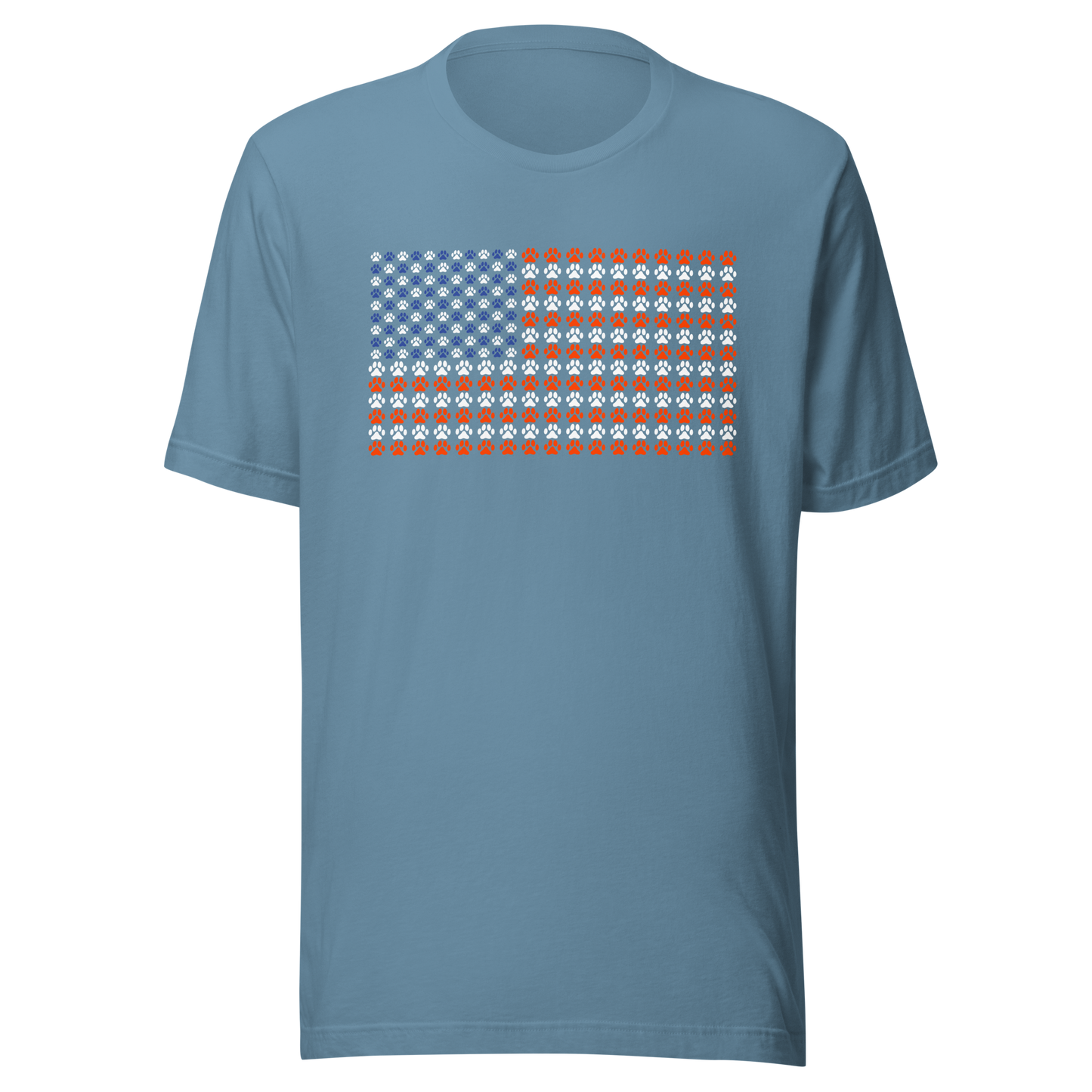 An artistic reinterpretation of the United States flag formed entirely by countless small paw prints. Blending patriotism with pet love, this creative design celebrates animal lovers, dogs, cats, and the special bond between people and their furry companions.