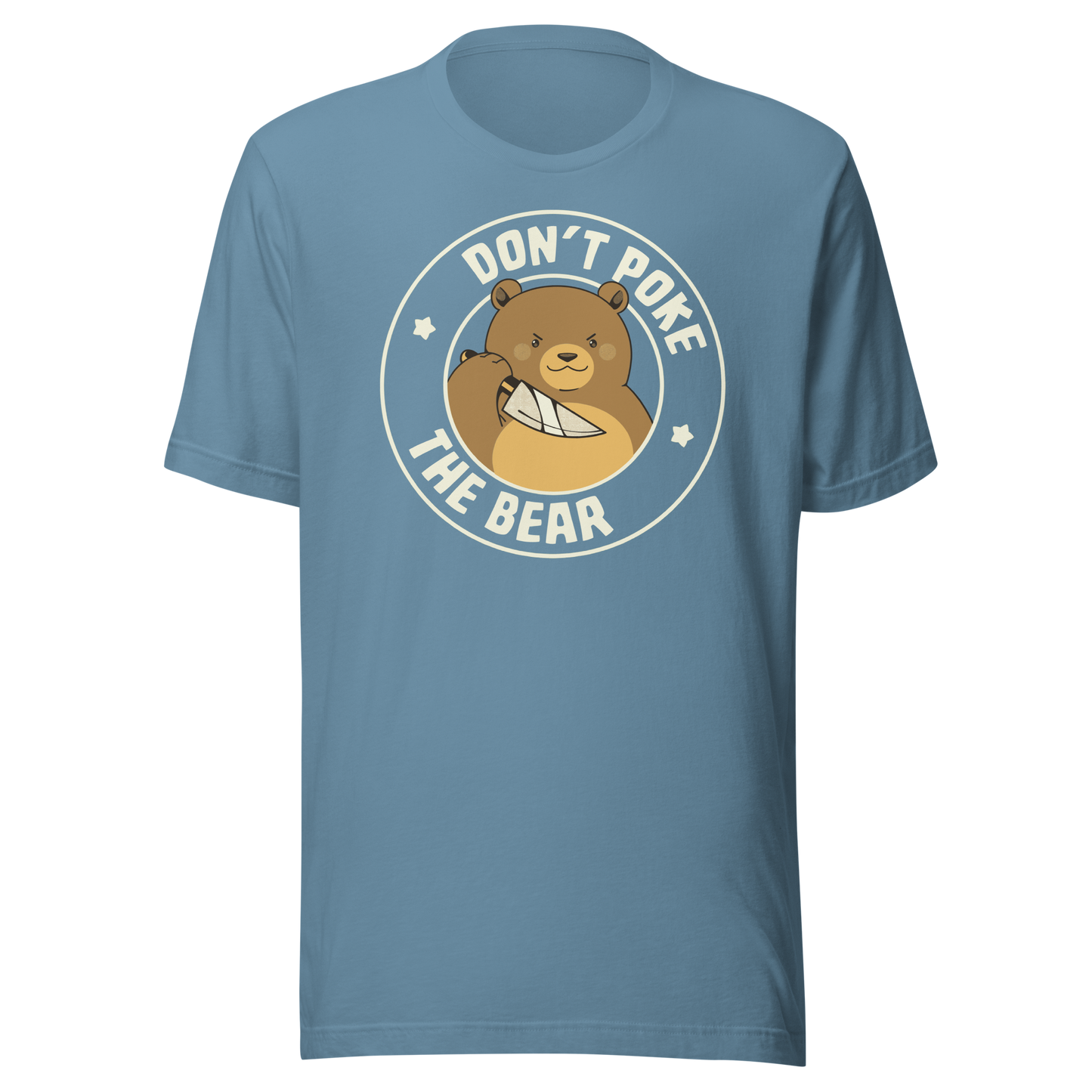 A cute bear with a dark twist, holding a knife and surrounded by the phrase “Don’t Poke The Bear”. This edgy yet adorable design plays with the contrast between sweetness and menace, making it perfect for fans of dark humour, bold artwork and ironic animal illustrations.