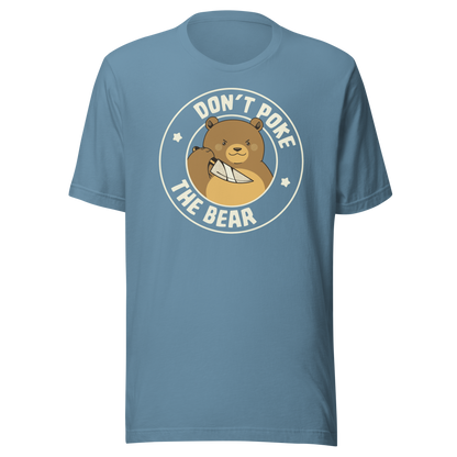 A cute bear with a dark twist, holding a knife and surrounded by the phrase “Don’t Poke The Bear”. This edgy yet adorable design plays with the contrast between sweetness and menace, making it perfect for fans of dark humour, bold artwork and ironic animal illustrations.