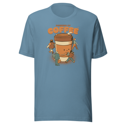 A playful illustration of a giant coffee cup winding up tiny wind-up dolls, a fun nod to caffeine as the fuel that keeps life moving. Featuring the phrase “Powered By Coffee”, it’s the perfect gift for coffee lovers who can’t function without their daily cup.